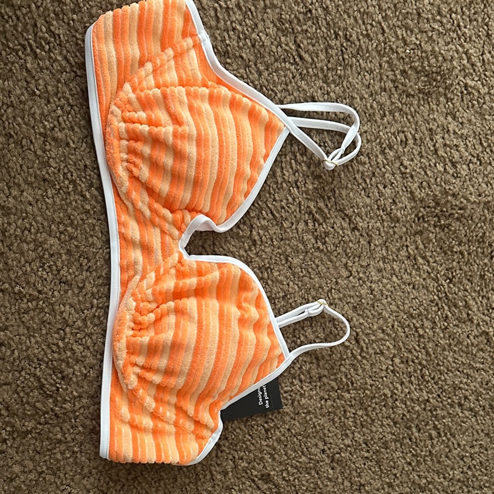 Orange and White Striped Bikini Top